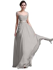A-line Beaded Jeweled Belted Chiffon Cap Sleeves Evening Dress/Prom Dress/Party Dress 