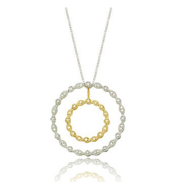 .19 carat Double Circle of Love Fancy 14K Two Tone Gold Diamond Necklace
