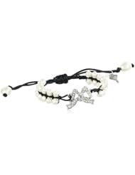Betsey Johnson "Stone & Pearl" Crystal Bow and Faux Pearl Macrame Friendship Bracelet, 11"