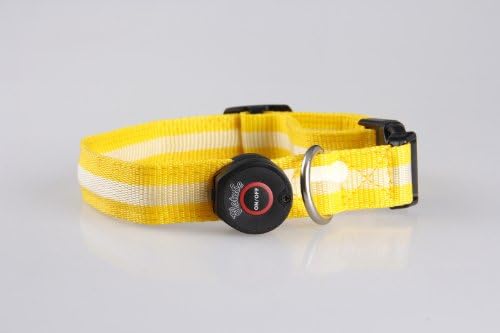 WalGap (TM) LED Flashing Lights Dog Collar Nylon (Yellow, Medium)