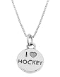 Sterling Silver One Sided I Love Hockey Disc Necklace