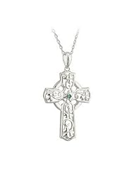 Sterling Silver Shamrock & Emerald Celtic Cross