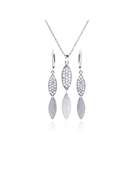 Nickel Free Sterling Silver Pendant & Earring Sets Hanging CZ Leaf Set