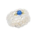 Stretchy Freshwater Pearl Ring with Blue Turquoise Includes a Gift Box and Pouch