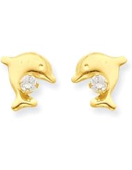 MadiK® 14k Yellow Gold Polished Baby Dolphin with Clear CZ Post Earrings