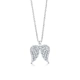 Sterling Silver 925 Cubic Zirconia CZ Angel Wings Pendant Necklace