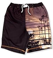 Contrast Drawstring Sunset Print Swim Shorts