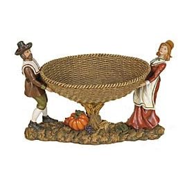 Pilgrim Couple Thanksgiving Centerpiece Bowl Beautiful Table Decor by 