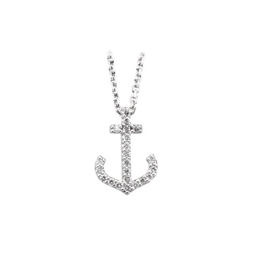 14K White Gold 0.12 ct. Diamond Anchor Necklace