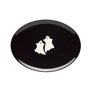 Halloween White Ghosts Black Oval Serving Plate