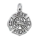Firefighter Maltese Cross Medallion Charm Sterling Silver