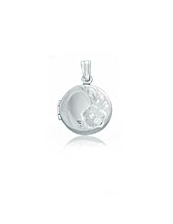 Sterling Silver Round Floral Pendant Photo Locket (13 x 16mm)
