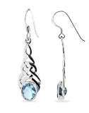 Sterling Silver Oval Light Blue Cubic Zirconia Celtic Knot French Ear Wire Dangle Earrrings