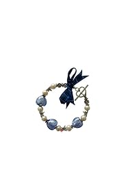 Sapphire Color Heart Bracelet With Pearls and Douglas Plaid