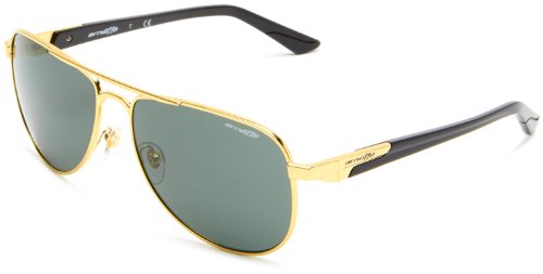 Arnette One Time Aviator Sunglasses,Gold Black Temple Frame/Grey  &  Green Lens,One Size