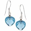 Sterling Silver Simulated Aquamarine CZ Dangling Heart Earrings
