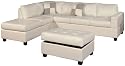 Bobkona Soft-touch Reversible Bonded Leather Match 3-Piece Sectional Sofa Set, Cream