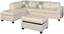 Bobkona Soft-touch Reversible Bonded Leather Match 3-Piece Sectional Sofa Set Cream Low Price