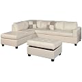 Bobkona Soft-touch Reversible Bonded Leather Match 3-Piece Sectional Sofa Set, Cream