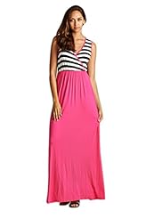 V-neck Striped Print Spandex Maxi Dress 