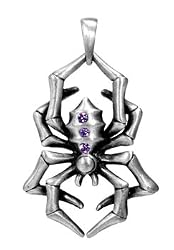 Spider Pendant with Amethyst CZ - Pewter - 1.5'' Height