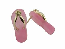Pink Jade Flip Flop Plumeria Strap Sandal Earrings, 14k Gold