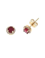 1.09CTW 14K Yellow Gold Genuine Ruby and Diamond Stud Earrings