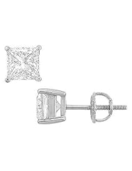 14K White Gold Princess Cubic Zirconia Stud Earrings 5.00 CT. TGW.