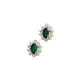 14K Yellow Gold 0.01 ct. Diamond and 6 x 4 MM Oval Shaped Emerald Earrings
