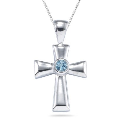 Aquamarine Cross Silver Pendant