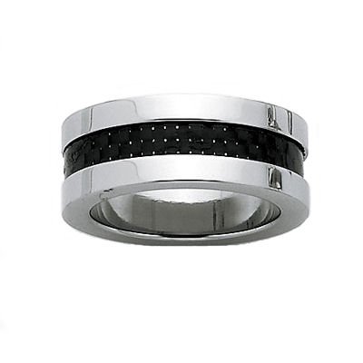  Bague Homme Moderne Anneau 8 mm Carbone Noir Acier Inoxydable - Taille 66