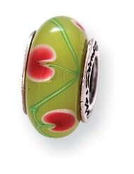 Green and Pink Glass Charm for 3mm Charm Bracelets