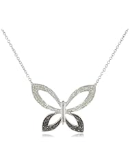 Sterling Silver Black and White Diamond Butterfly Pendant Necklace (1/6 cttw, I-J Color, I3 Clarity), 18"