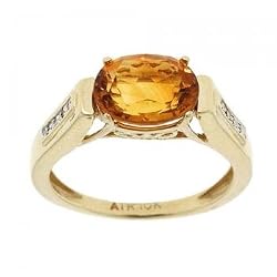 Ring with Oval Citrine and Round Diamonds-10K Yellow Gold and 2.5 Carat Citrine Gemstone