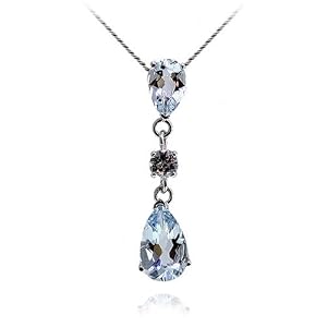 14k White Gold Aquamarine Drop Pendant, 17 by