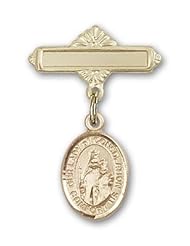 14K Gold Baby Badge with Our Lady of Consolation Charm and Polished Badge Pin