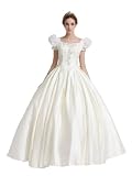Artwedding Beaded and Rhinestone Satin Bridal Ball Gown with Puff Sleeves and Sash