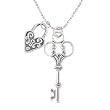 Antique Style Victorian Key with Scrolls and Heart Lock Pendants in Sterling Silver on an 18" Rhodium and Sterling Bead Chain, #8009