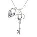 Antique Style Victorian Key with Scrolls and Heart Lock Pendants in Sterling Silver on an 18" Rhodium and Sterling Silver Bead Chain, #8009