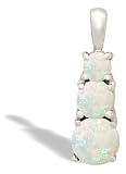 14K White Gold Genuine Round Opal 3-Stone Pendant