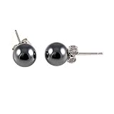 925 Sterling Silver 4mm Natural Black Diamond Hematite Ball Stud Post Earrings