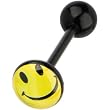 Bioplast Black Smiley Face Logo Barbell Tongue Ring