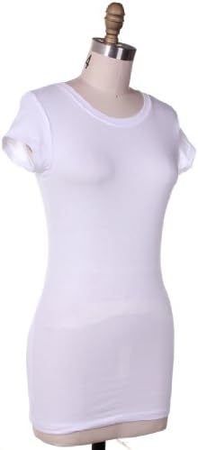 Active Basic Athletic Fitted Plain Short Sleeves Round Crew Neck T-Shirt, Longer Length - Various Fun Colors (Medium, White)