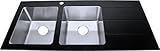 1200 x 510 mm Glass & Stainless Steel with Drainer 2.0 Bowl Black Inset Kitchen Sink (GTS 1200B) by 