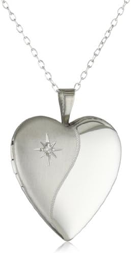 Momento Lockets Sterling Silver 0.01Ct Heart Shaped Locket Diamond Necklace