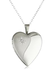 Momento Lockets Sterling Silver 0.01Ct Heart Shaped Locket Diamond Necklace