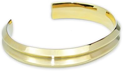 Gold Tone Grooved Hair Tie Cuff Bracelet &amp; Storage Pouch By Curated Gold. Stylish &amp; Durable Coated Polished Stainless Steel Bangle. Women's Customizable Elastic Band Accessory 6.5 Inch Medium Fit.