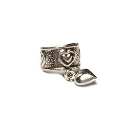 Hearts with Heart Dangle Sterling Silver Ear Cuff