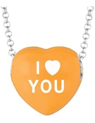 Sterling Silver 14mm Orange enamel Sweethearts I HEART YOU Heart Pendant