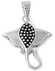 Sterling Silver Stingray Pendant Fashion Ocean Wholesale Charm Pure 925 New 22mm with 1mm Ball Bead Chain